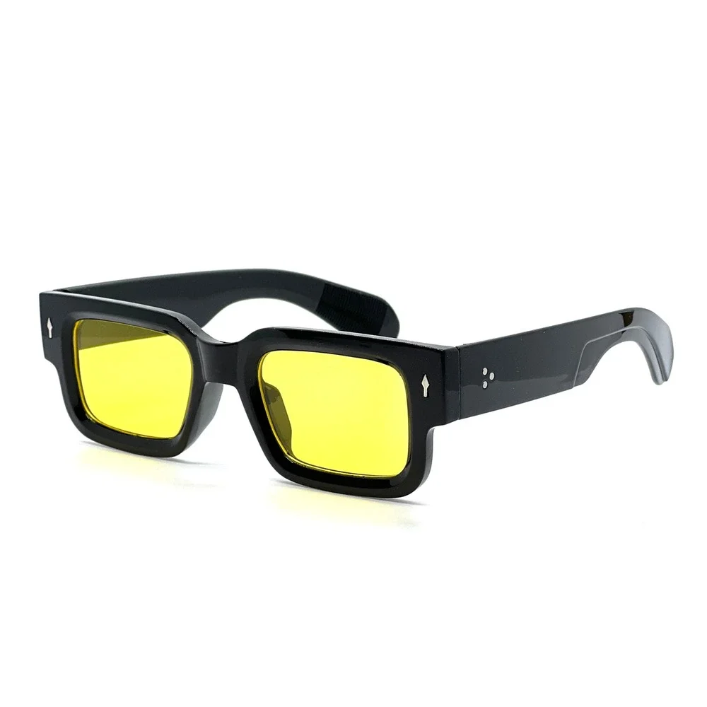 Mens Black Square Frame Sunglasses‎ Yellow Lens Fashion Eyewear Hip Hop Street